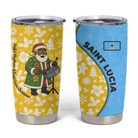 Saint Lucia Christmas Tumbler Cup with Steelpan Santa Floral Pattern and Flag - Wonder Print Shop