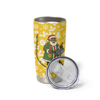 Saint Lucia Christmas Tumbler Cup with Steelpan Santa Floral Pattern and Flag - Wonder Print Shop