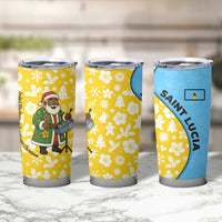 Saint Lucia Christmas Tumbler Cup with Steelpan Santa Floral Pattern and Flag - Wonder Print Shop