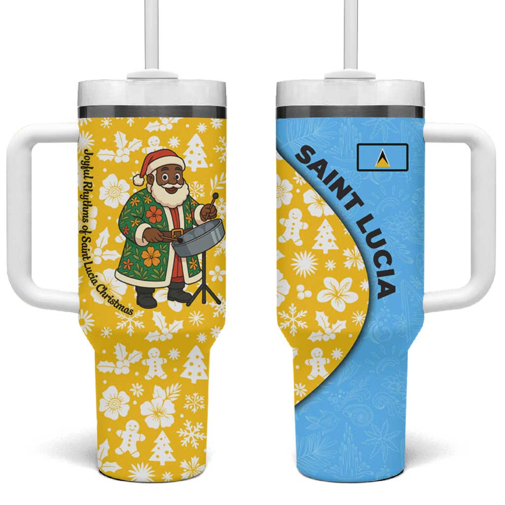 Saint Lucia Christmas Tumbler With Handle with Steelpan Santa Floral Pattern and Flag - Wonder Print Shop