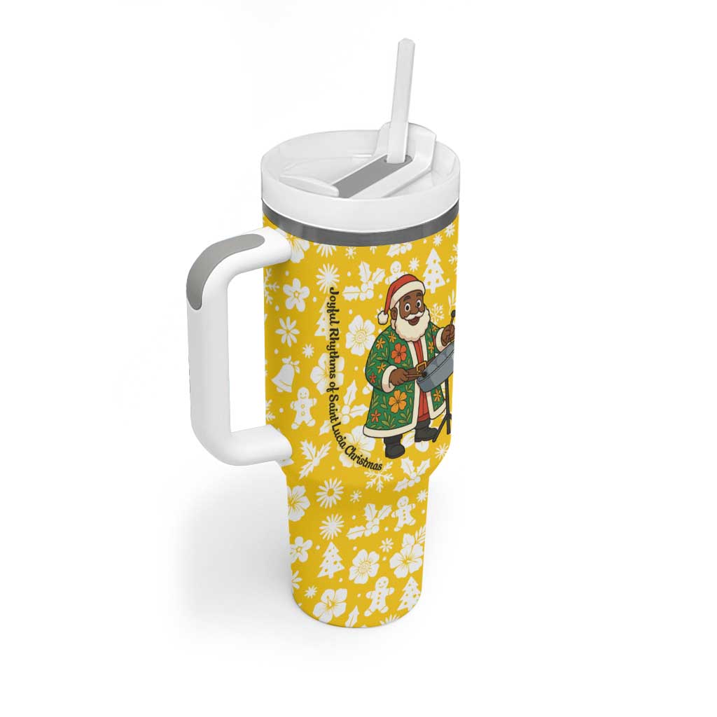 Saint Lucia Christmas Tumbler With Handle with Steelpan Santa Floral Pattern and Flag - Wonder Print Shop