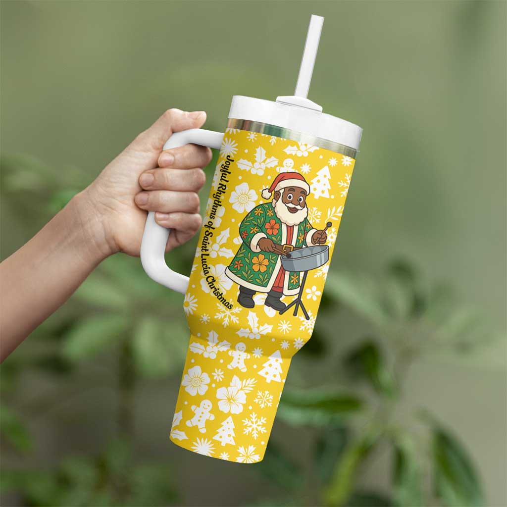 Saint Lucia Christmas Tumbler With Handle with Steelpan Santa Floral Pattern and Flag - Wonder Print Shop