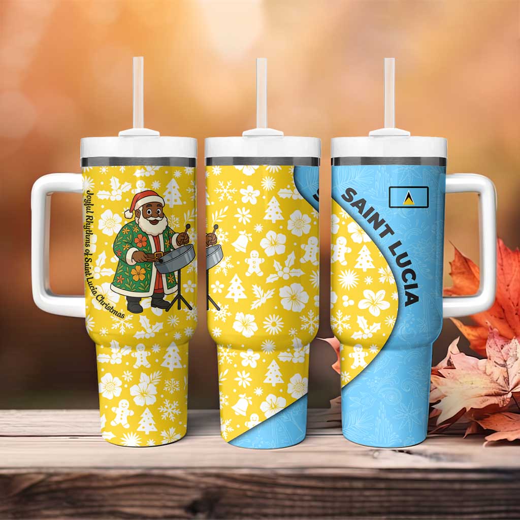 Saint Lucia Christmas Tumbler With Handle with Steelpan Santa Floral Pattern and Flag - Wonder Print Shop