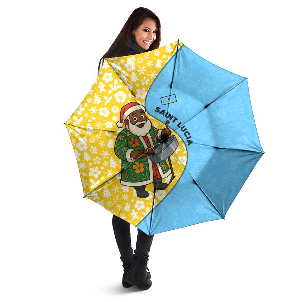 Saint Lucia Christmas Umbrella with Steelpan Santa Floral Pattern and Flag - Wonder Print Shop