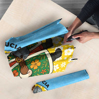 Saint Lucia Christmas Umbrella with Steelpan Santa Floral Pattern and Flag - Wonder Print Shop