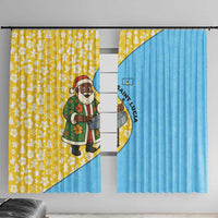 Saint Lucia Christmas Window Curtain with Steelpan Santa Floral Pattern and Flag - Wonder Print Shop