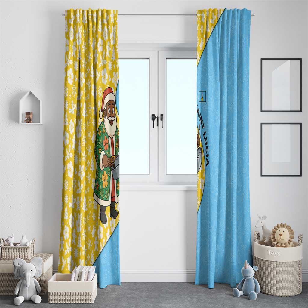 Saint Lucia Christmas Window Curtain with Steelpan Santa Floral Pattern and Flag - Wonder Print Shop