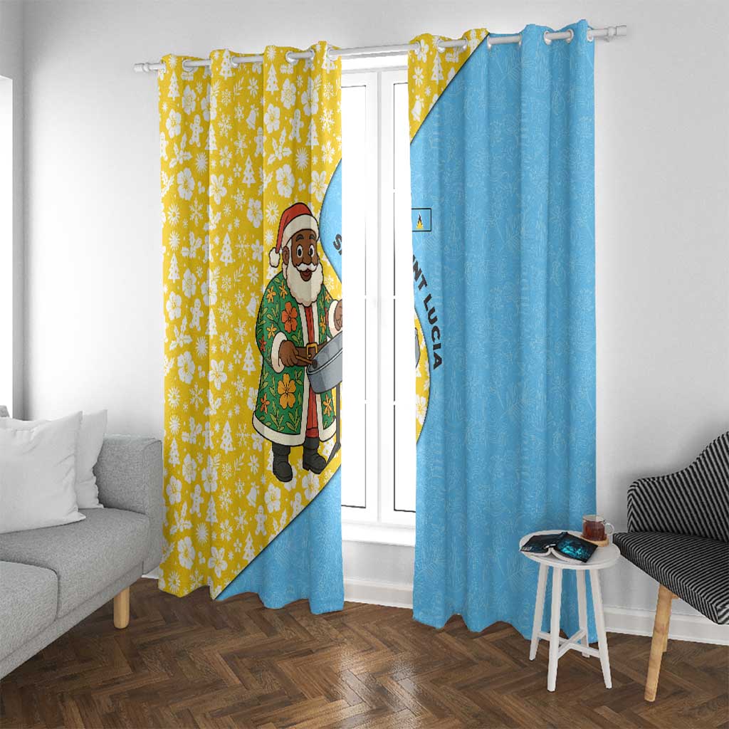 Saint Lucia Christmas Window Curtain with Steelpan Santa Floral Pattern and Flag - Wonder Print Shop