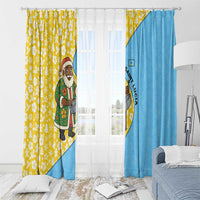 Saint Lucia Christmas Window Curtain with Steelpan Santa Floral Pattern and Flag - Wonder Print Shop