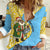 Saint Lucia Christmas Women Casual Shirt with Steelpan Santa Floral Pattern and Flag - Wonder Print Shop