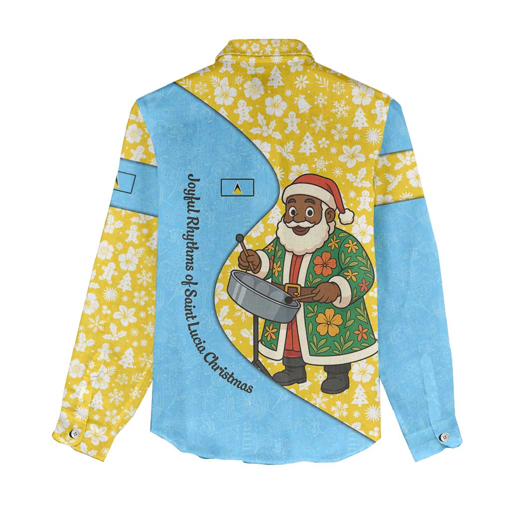 Saint Lucia Christmas Women Casual Shirt with Steelpan Santa Floral Pattern and Flag - Wonder Print Shop