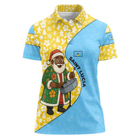 Saint Lucia Christmas Women Polo Shirt with Steelpan Santa Floral Pattern and Flag - Wonder Print Shop