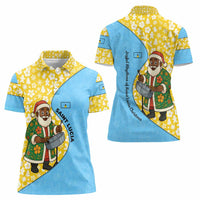 Saint Lucia Christmas Women Polo Shirt with Steelpan Santa Floral Pattern and Flag - Wonder Print Shop