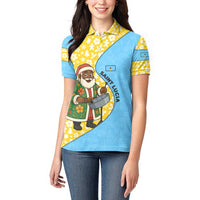 Saint Lucia Christmas Women Polo Shirt with Steelpan Santa Floral Pattern and Flag - Wonder Print Shop