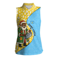 Saint Lucia Christmas Women Sleeveless Polo Shirt with Steelpan Santa Floral Pattern and Flag - Wonder Print Shop