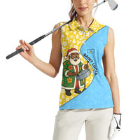 Saint Lucia Christmas Women Sleeveless Polo Shirt with Steelpan Santa Floral Pattern and Flag - Wonder Print Shop