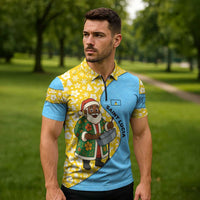 Saint Lucia Christmas Zipper Polo Shirt with Steelpan Santa Floral Pattern and Flag - Wonder Print Shop