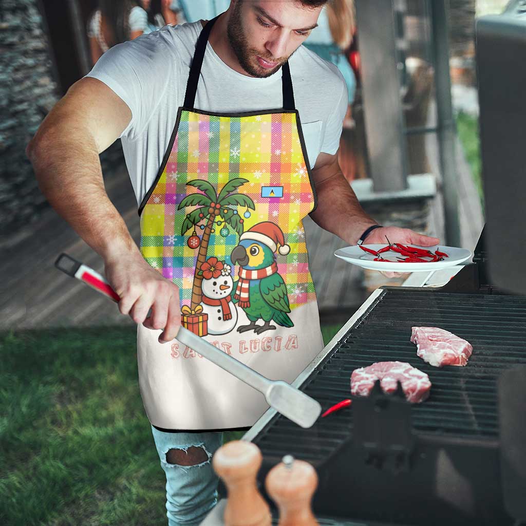 Saint Lucia Christmas Apron with Parrot Palm Tree Snowman and Plaid Holiday - Wonder Print Shop