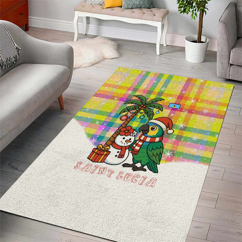 Saint Lucia Christmas Area Rug with Parrot Palm Tree Snowman and Plaid Holiday - Wonder Print Shop