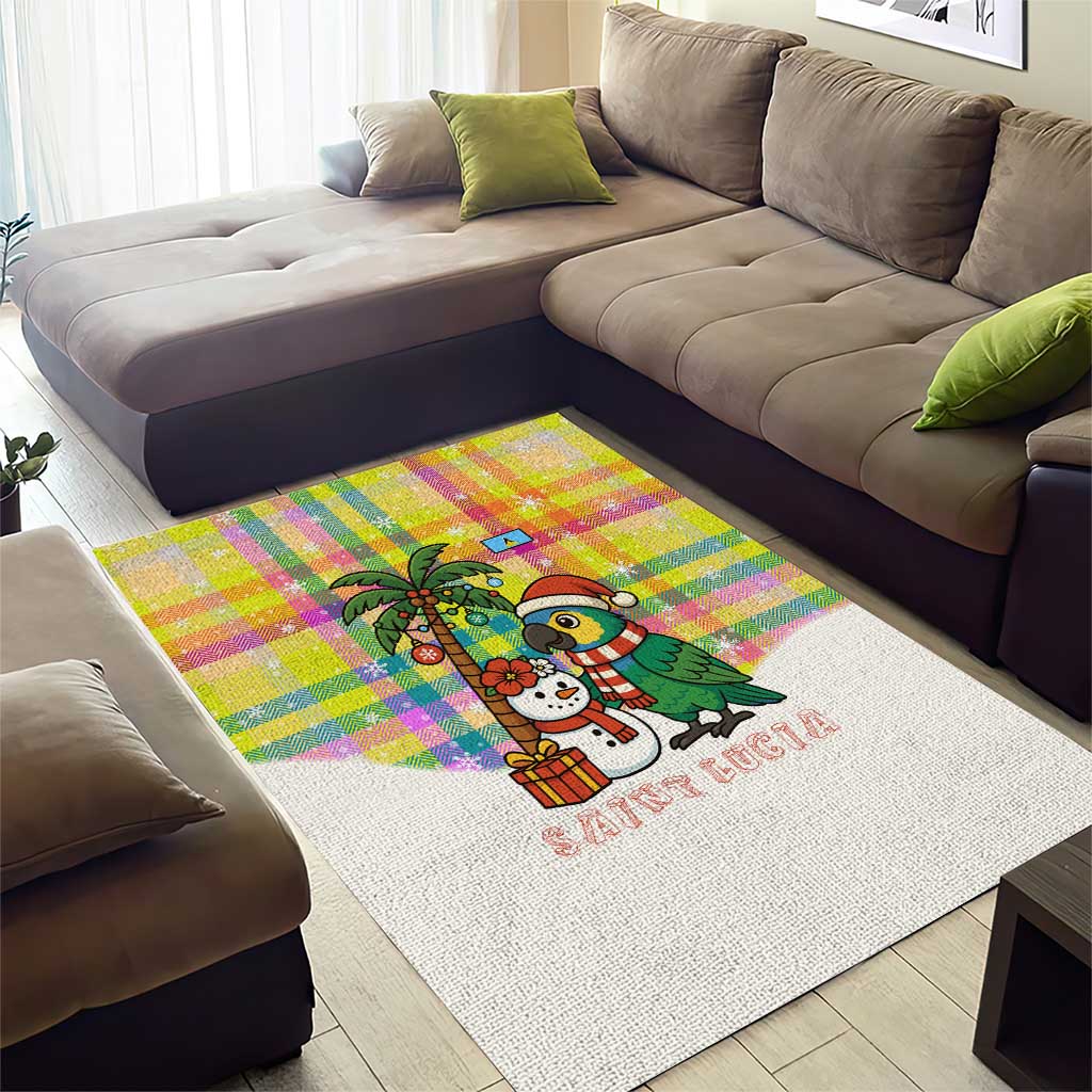 Saint Lucia Christmas Area Rug with Parrot Palm Tree Snowman and Plaid Holiday - Wonder Print Shop