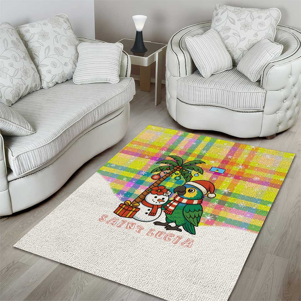 Saint Lucia Christmas Area Rug with Parrot Palm Tree Snowman and Plaid Holiday - Wonder Print Shop