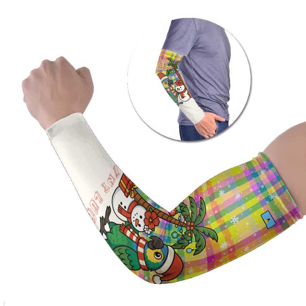 Saint Lucia Christmas Arm Sleeves with Parrot Palm Tree Snowman and Plaid Holiday - Wonder Print Shop