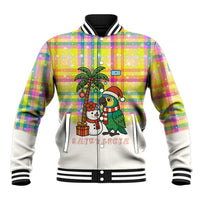 Saint Lucia Christmas Baseball Jacket with Parrot Palm Tree Snowman and Plaid Holiday - Wonder Print Shop