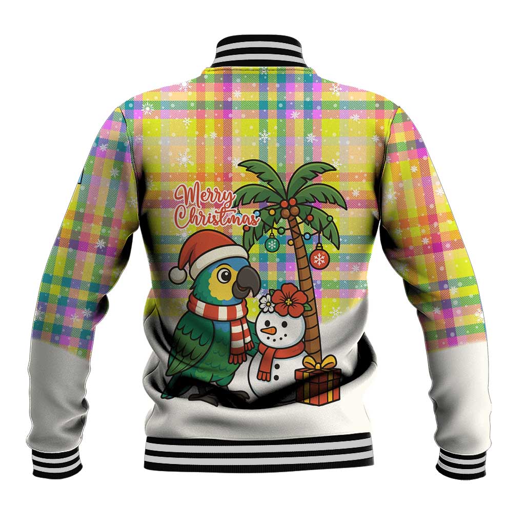 Saint Lucia Christmas Baseball Jacket with Parrot Palm Tree Snowman and Plaid Holiday - Wonder Print Shop