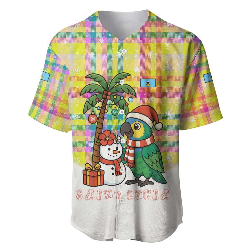 Saint Lucia Christmas Baseball Jersey with Parrot Palm Tree Snowman and Plaid Holiday - Wonder Print Shop