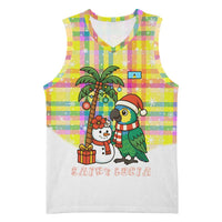 Saint Lucia Christmas Basketball Jersey with Parrot Palm Tree Snowman and Plaid Holiday - Wonder Print Shop