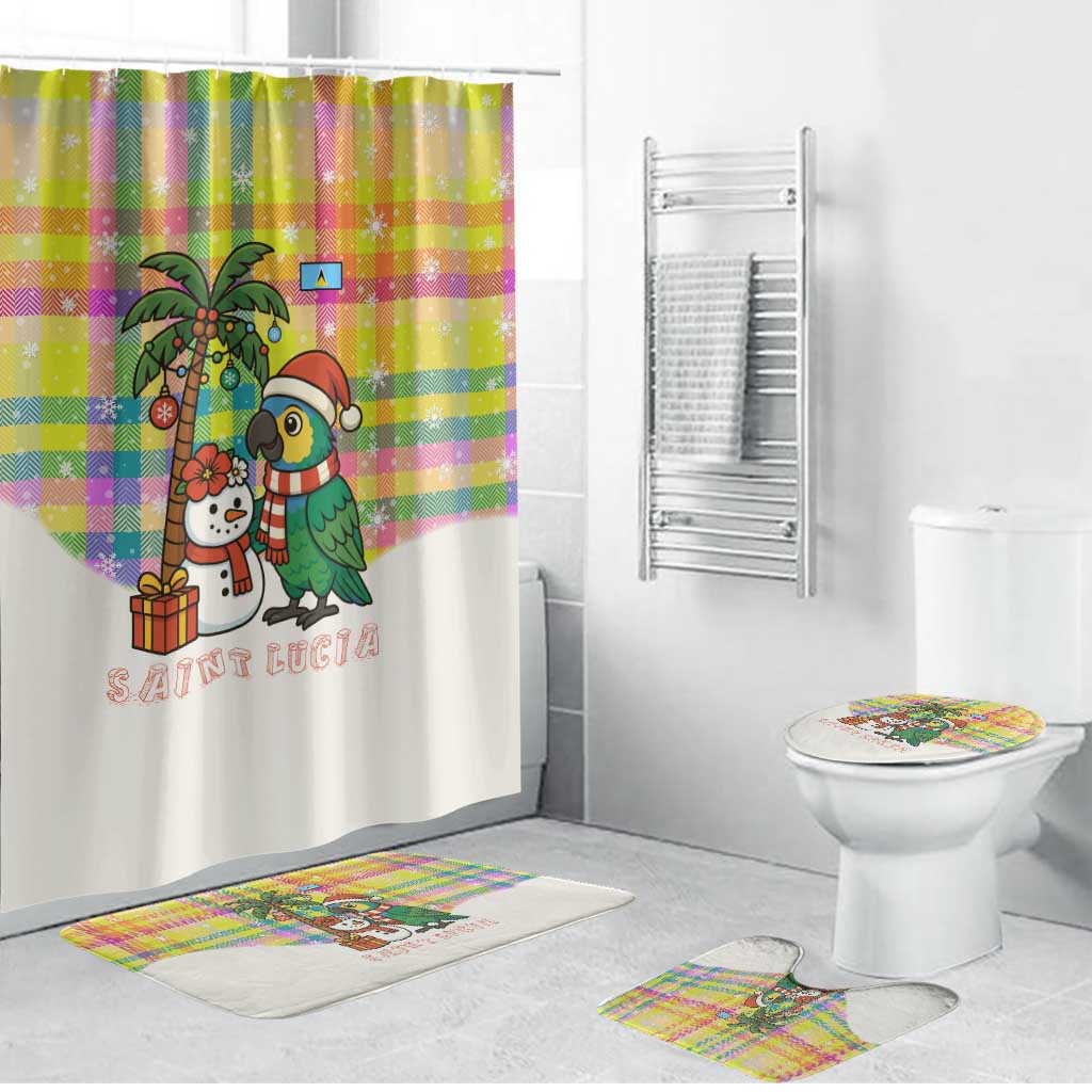 Saint Lucia Christmas Bathroom Set with Parrot Palm Tree Snowman and Plaid Holiday - Wonder Print Shop