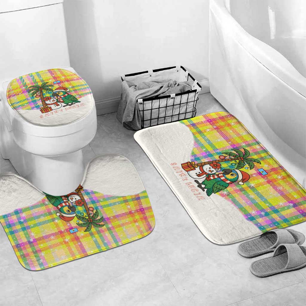 Saint Lucia Christmas Bathroom Set with Parrot Palm Tree Snowman and Plaid Holiday - Wonder Print Shop