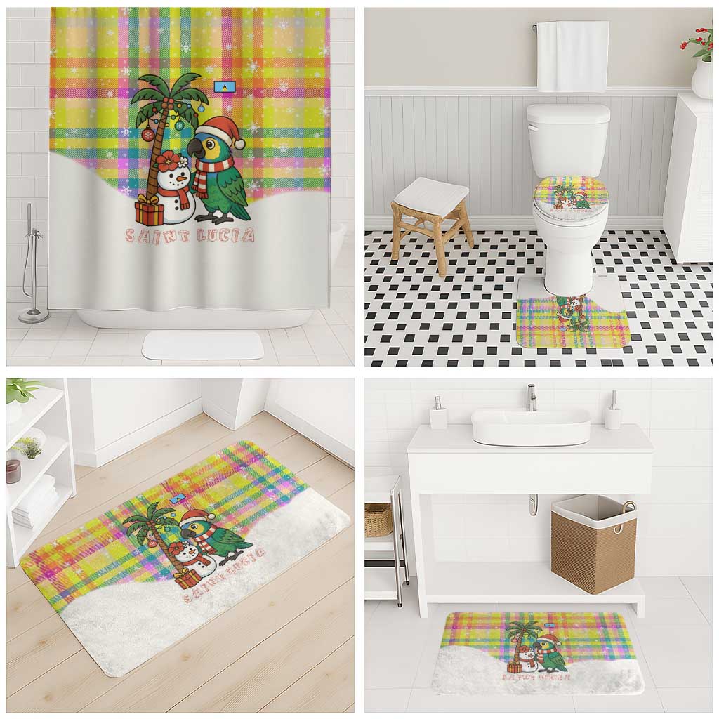 Saint Lucia Christmas Bathroom Set with Parrot Palm Tree Snowman and Plaid Holiday - Wonder Print Shop