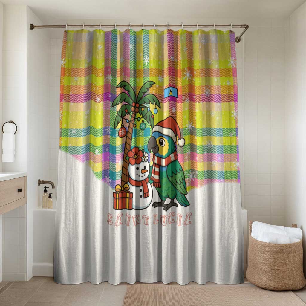 Saint Lucia Christmas Bathroom Set with Parrot Palm Tree Snowman and Plaid Holiday - Wonder Print Shop