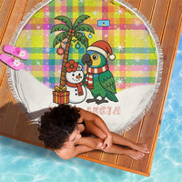 Saint Lucia Christmas Beach Blanket with Parrot Palm Tree Snowman and Plaid Holiday - Wonder Print Shop