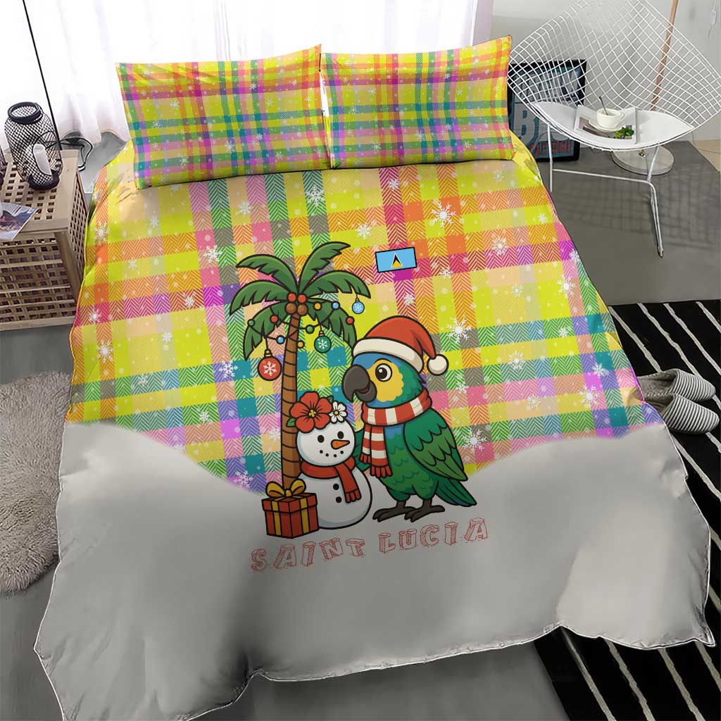 Saint Lucia Christmas Bedding Set with Parrot Palm Tree Snowman and Plaid Holiday - Wonder Print Shop