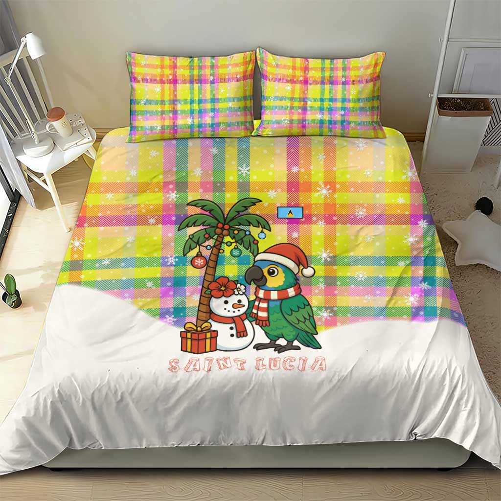 Saint Lucia Christmas Bedding Set with Parrot Palm Tree Snowman and Plaid Holiday - Wonder Print Shop