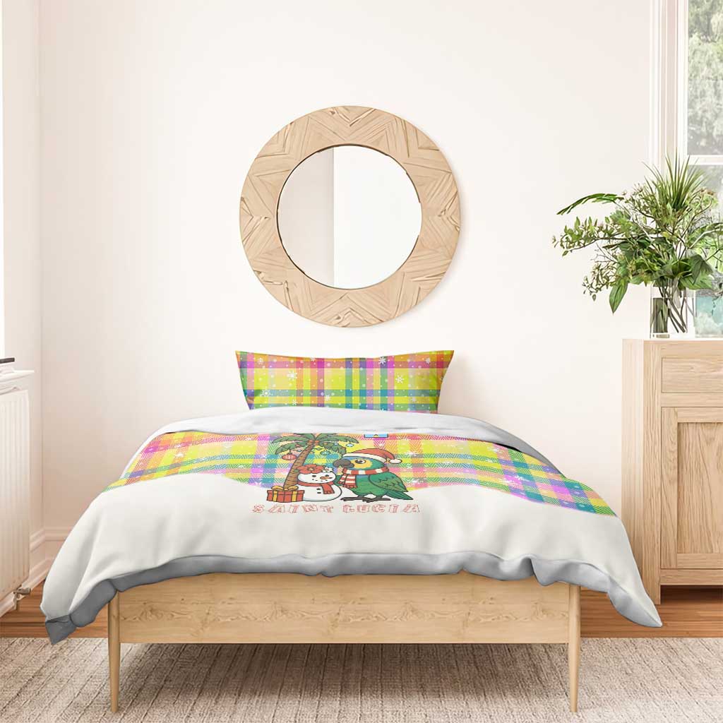 Saint Lucia Christmas Bedding Set with Parrot Palm Tree Snowman and Plaid Holiday - Wonder Print Shop