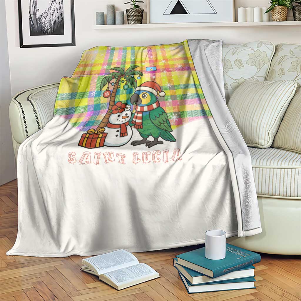 Saint Lucia Christmas Blanket with Parrot Palm Tree Snowman and Plaid Holiday - Wonder Print Shop