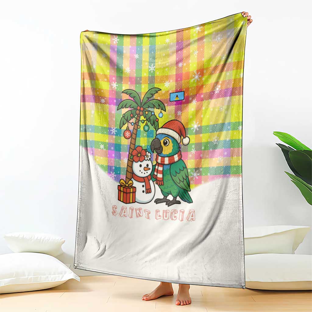 Saint Lucia Christmas Blanket with Parrot Palm Tree Snowman and Plaid Holiday - Wonder Print Shop
