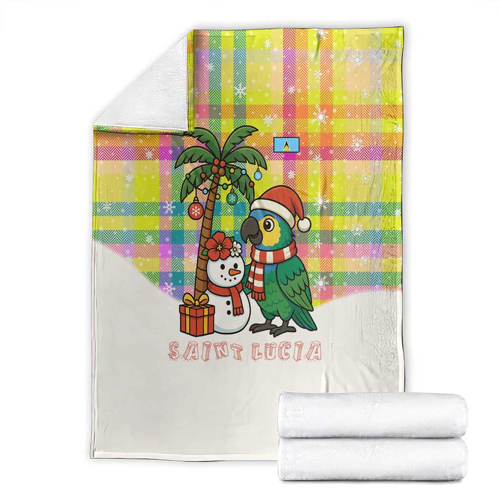 Saint Lucia Christmas Blanket with Parrot Palm Tree Snowman and Plaid Holiday - Wonder Print Shop