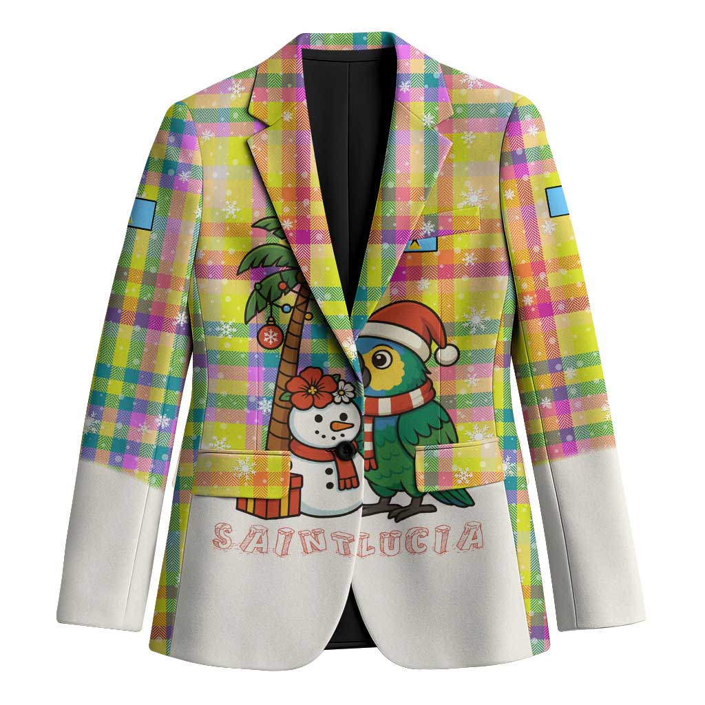 Saint Lucia Christmas Blazer with Parrot Palm Tree Snowman and Plaid Holiday - Wonder Print Shop
