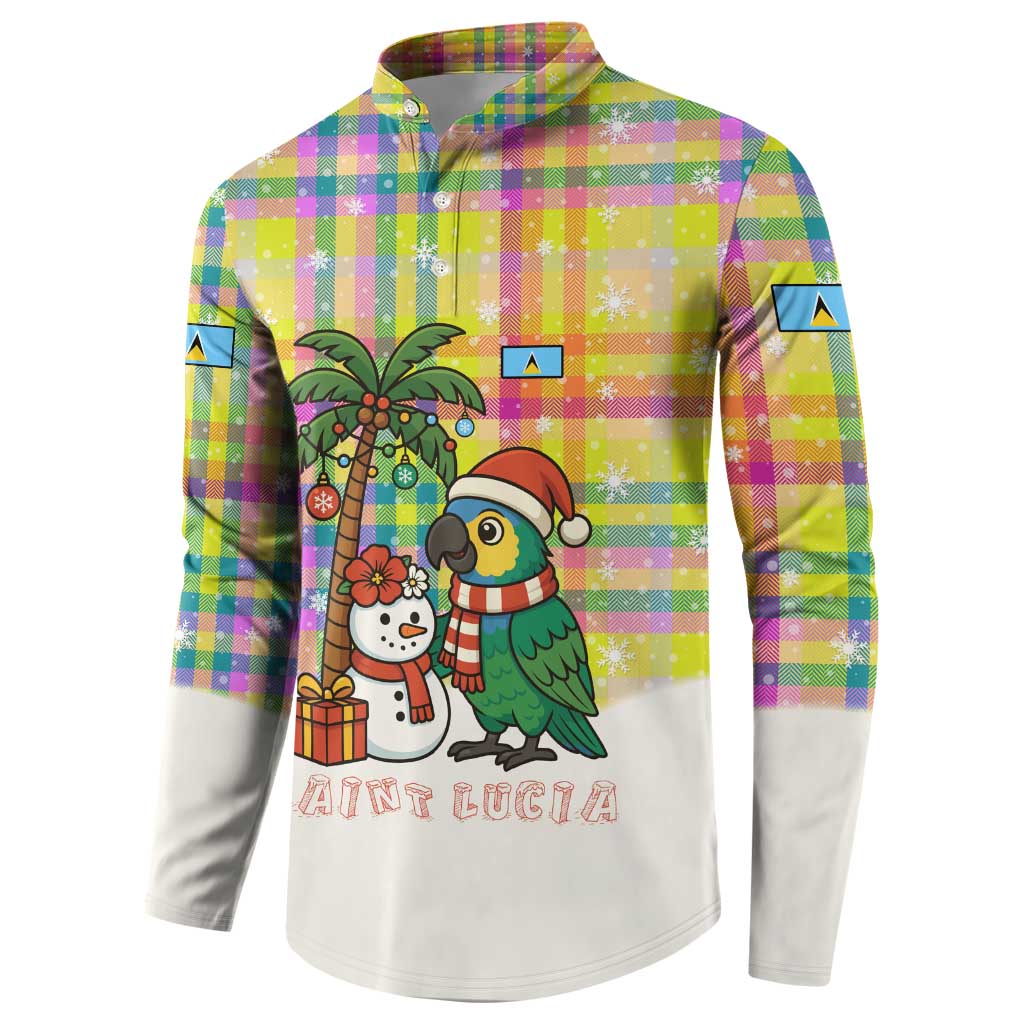 Saint Lucia Christmas Button Sweatshirt with Parrot Palm Tree Snowman and Plaid Holiday - Wonder Print Shop