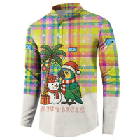 Saint Lucia Christmas Button Sweatshirt with Parrot Palm Tree Snowman and Plaid Holiday - Wonder Print Shop