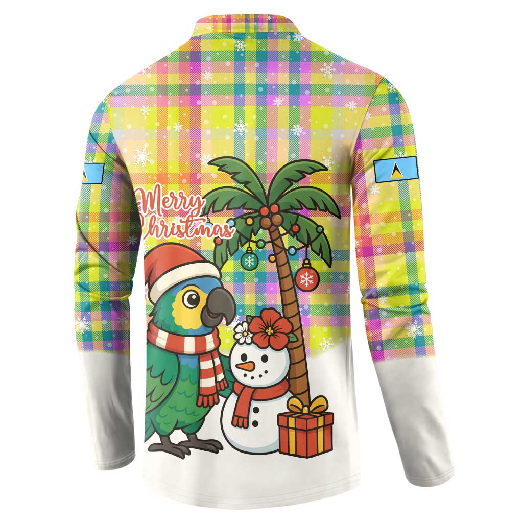 Saint Lucia Christmas Button Sweatshirt with Parrot Palm Tree Snowman and Plaid Holiday - Wonder Print Shop
