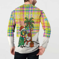 Saint Lucia Christmas Button Sweatshirt with Parrot Palm Tree Snowman and Plaid Holiday - Wonder Print Shop
