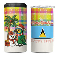 Saint Lucia Christmas 4 in 1 Can Cooler Tumbler with Parrot Palm Tree Snowman and Plaid Holiday - Wonder Print Shop