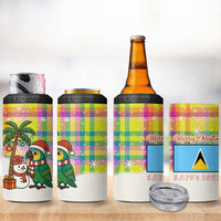 Saint Lucia Christmas 4 in 1 Can Cooler Tumbler with Parrot Palm Tree Snowman and Plaid Holiday - Wonder Print Shop