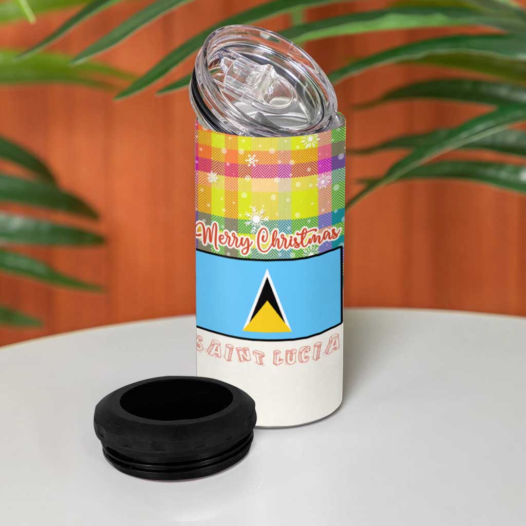 Saint Lucia Christmas 4 in 1 Can Cooler Tumbler with Parrot Palm Tree Snowman and Plaid Holiday - Wonder Print Shop