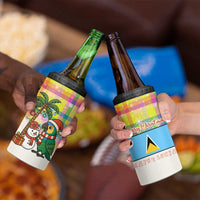 Saint Lucia Christmas 4 in 1 Can Cooler Tumbler with Parrot Palm Tree Snowman and Plaid Holiday - Wonder Print Shop
